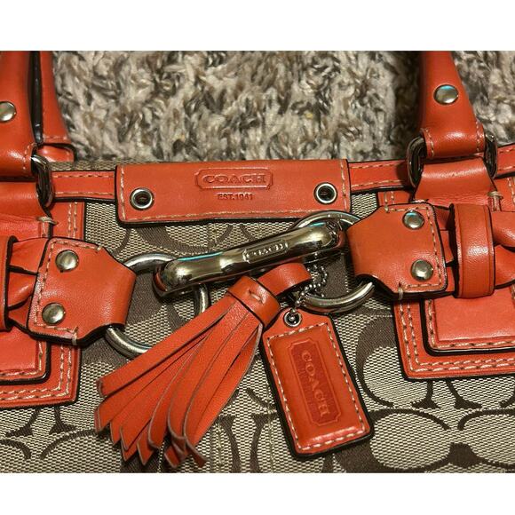 Authentic Y2K Coach Hampton Signature Orange Braided Handbag Satchel Purse - Picture 11 of 16